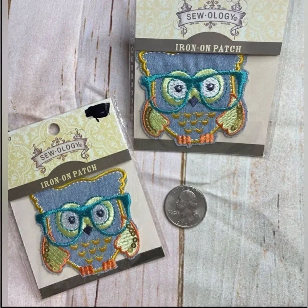 🧨⚡️💵🎲 OWL You Need is Love Set of 2 Blue Owl Iron on Patches DIY NWT